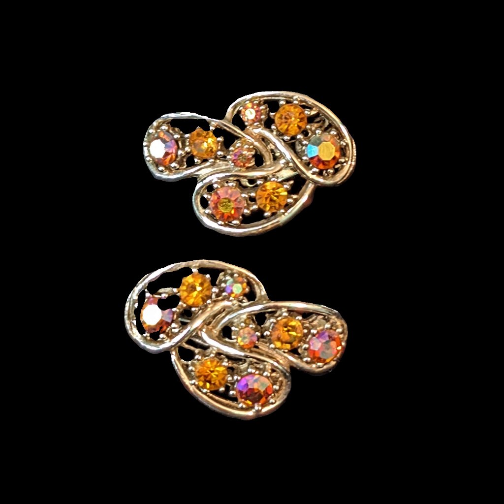 Vintage 1950s Multicolored Rhinestone Clip Earrings Preowned Vintage 1950s Multicolored Rhinestone Clip Earrings Preowned